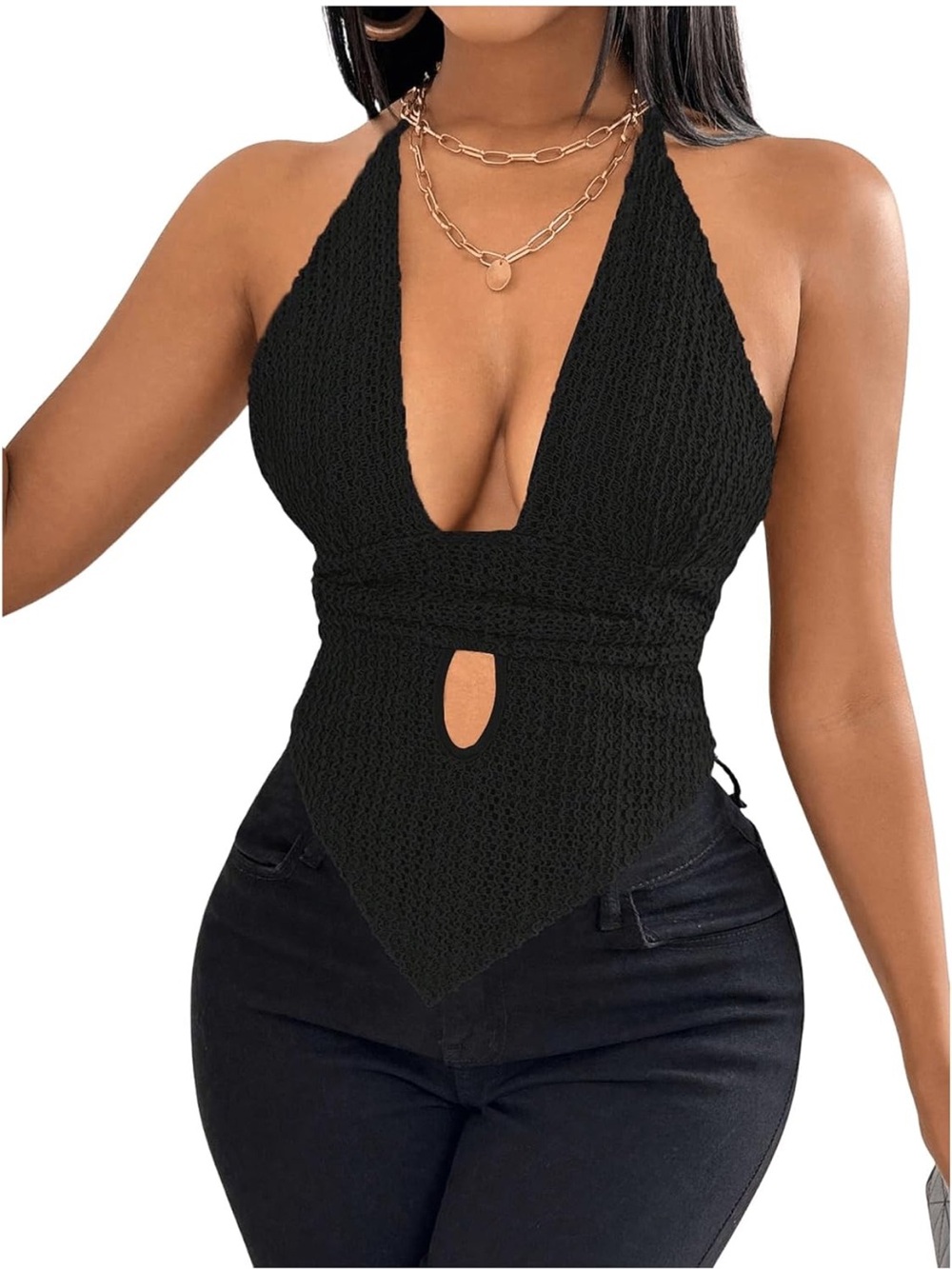 Black Crochet Halter Bandana Top